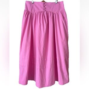 Maeve Anthropologie Button Waist Midi Skirt Tiered High Waist Pink Size XL